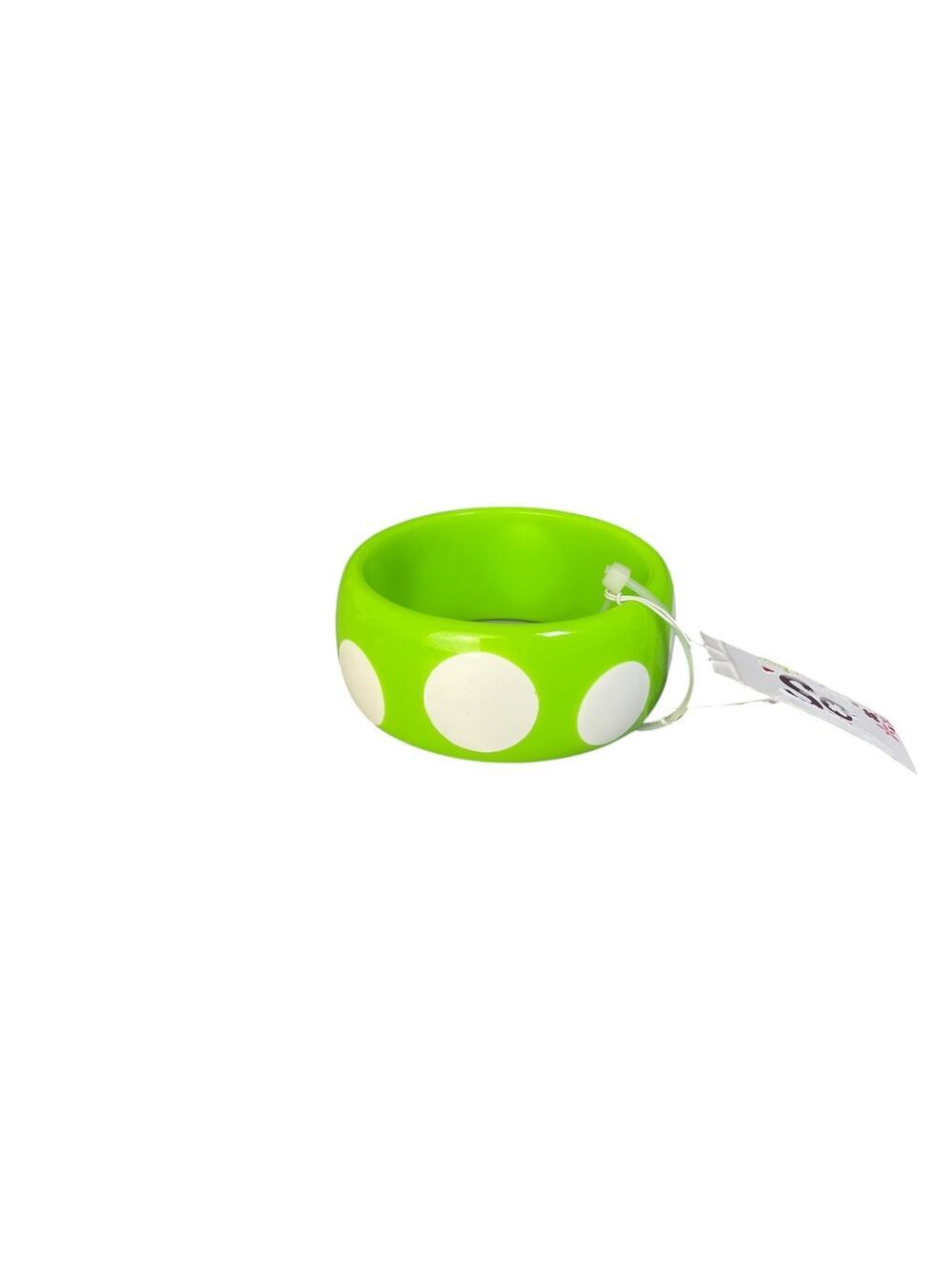 NWT SO Bright Lime Green White Polka Dots Wide Bangle Bracelet